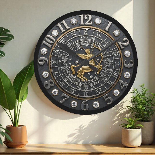 Horloge Sagittaire, signe zodiaque, pierres précie (Sagittarius Wall Clock)