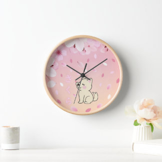 Horloge Sakura & Kawaii Dog with Japanese Hiragana さくら.