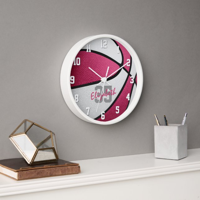 Horloge salle de sport pour filles de basket-ball blanc ro (Bureau)