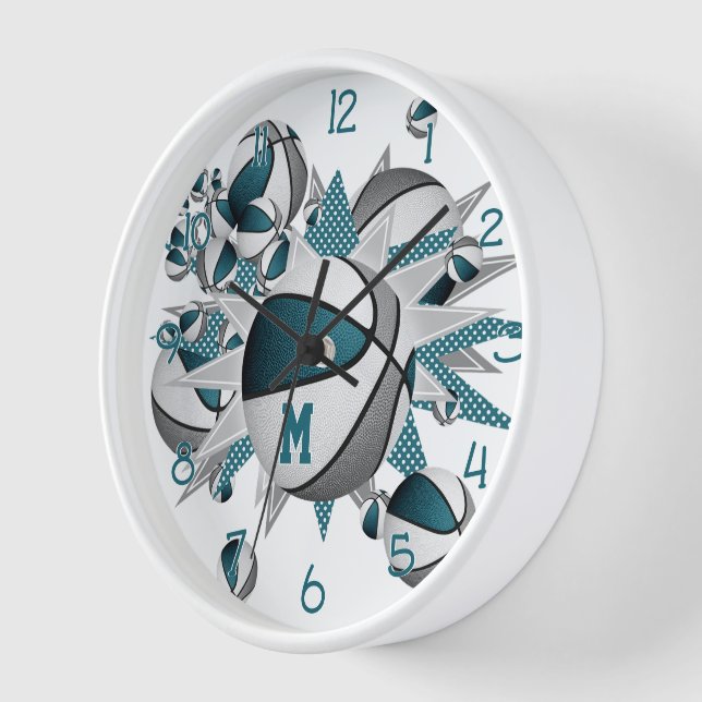 Horloge Salle de sport turquoise décoration filles basket  (Angle)