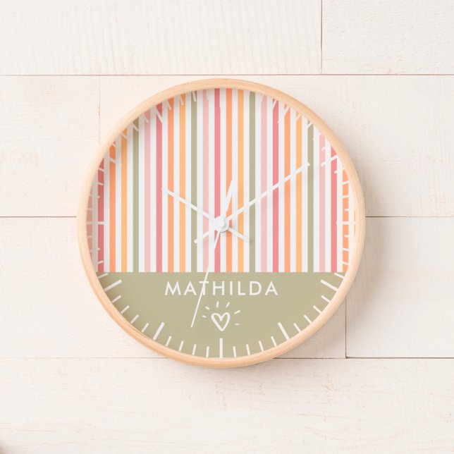 Horloge Salle pour enfants à rayures moderne (nursery or kids room wall clock with name)