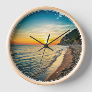 Horloge Scène de plage naturelle avec couleur coucher de s