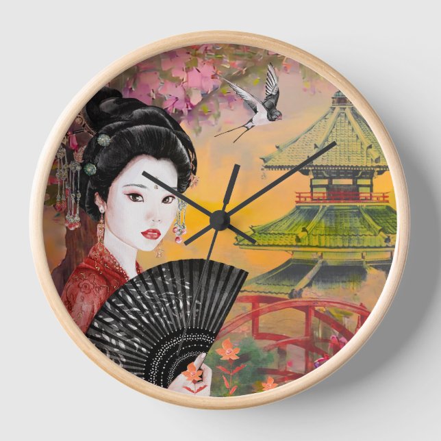 Horloge Scène Japonaise Avec Une Femme (Recto)