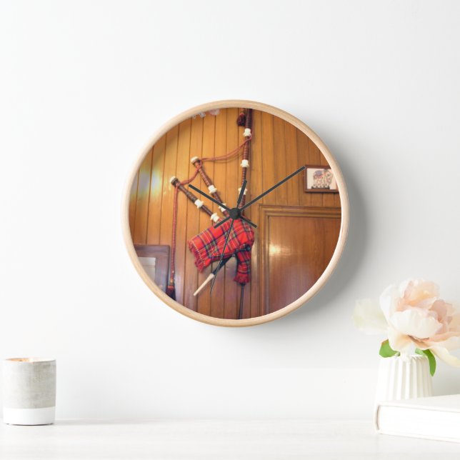 Horloge Scotland Bagpipe Tartan Plaid Instrument de musiqu (Maison)