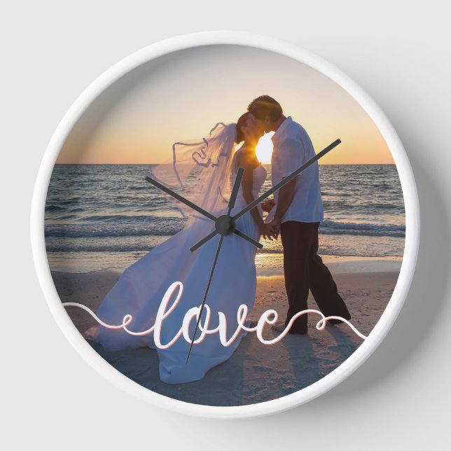 Horloge Script d'amour manuscrit Sunset Beach Mariage Phot (Recto)