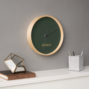 Horloge Script minimaliste en or vert foncé personnalisé