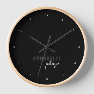 Horloge Script minimaliste noir et blanc moderne personnal