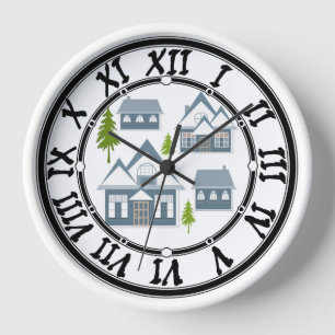 Horloge Seamless winter Merry Christmas landscape gray hou