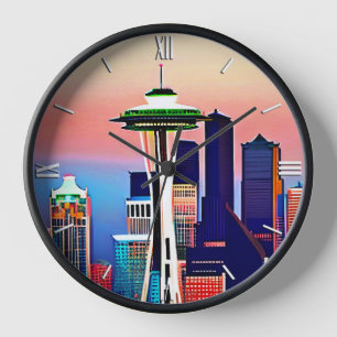 Horloge Seattle sous un ciel à l'aube