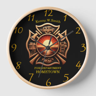 Horloge Services d'incendie Insigne d'honneur Noir et roug