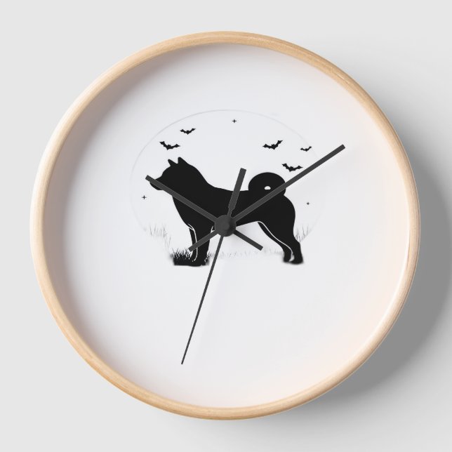 Horloge Shiba Inu Chien - Halloween Lune Silhouette Oversi (Recto)