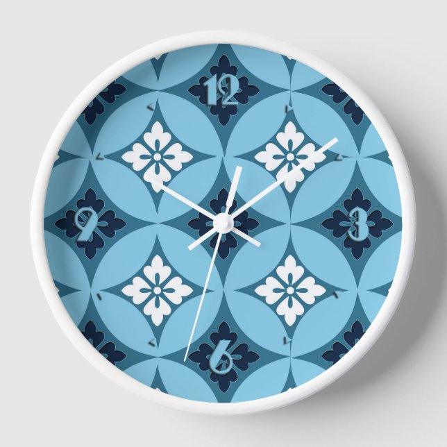 Horloge Shippo à motif floral, bleu et blanc (Recto)