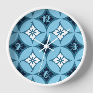 Horloge Shippo avec Motif Fleur, Bleu et Blanc