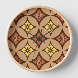Horloge Shippo avec Motif Fleur, Brown et Jaune Doré
