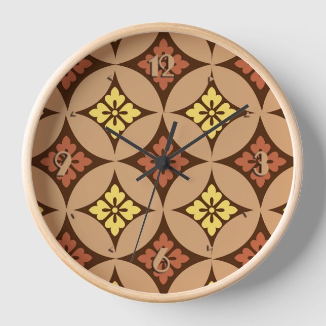 Horloge Shippo avec Motif Fleur, Brown et Jaune Doré (Recto)