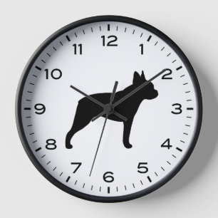 Horloge Silhouette de Boston Terrier avec chiffres et minu