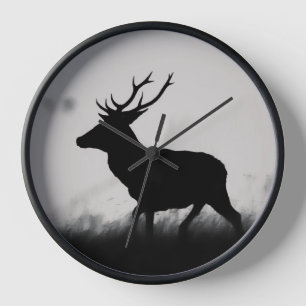 Horloge Silhouette de cerf rouge noir et blanc