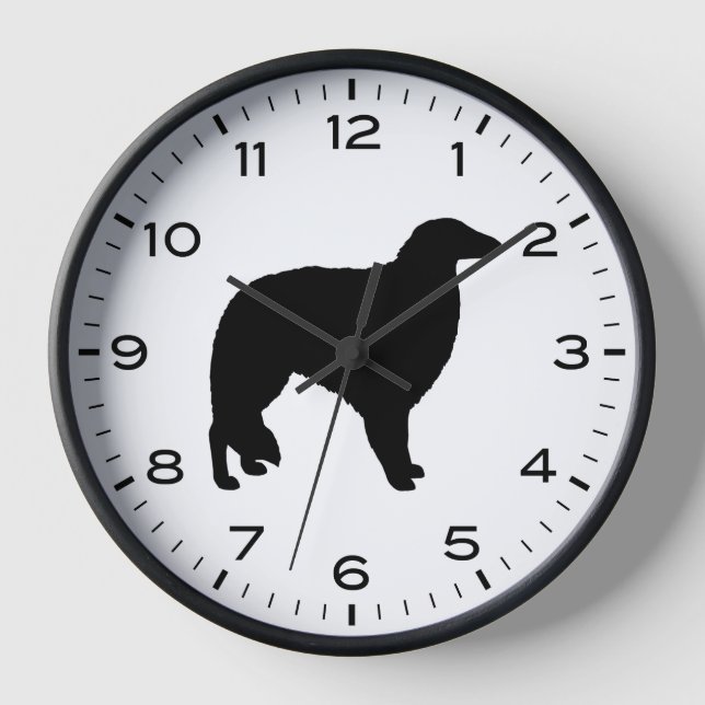 Horloge Silhouette de Chien Borzoi avec chiffres et minute (Recto)