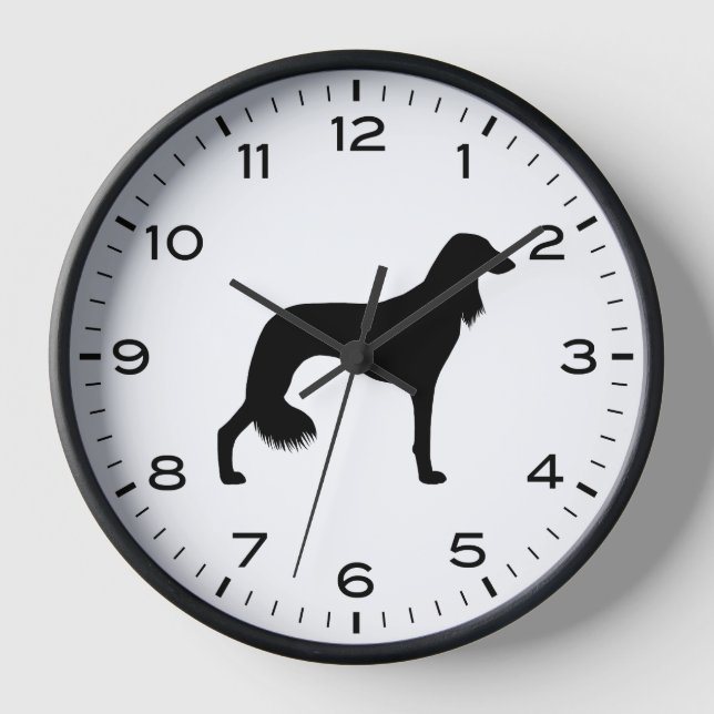 Horloge Silhouette de Chien Saluki avec chiffres et minute (Recto)