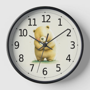 Horloge Simple mignonne ours triste tenant une oeuvre card