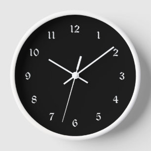 Horloge Simplement élégant noir uni, garniture blanche,
