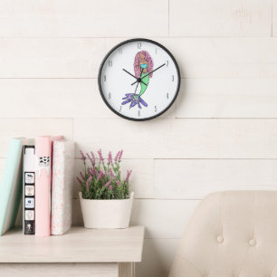 Horloge sirène arc-en-ciel rose bleu violet vert noir bouc