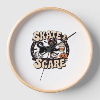 Horloge Skate & Scare – Cute Black Cat Roller Skating Over