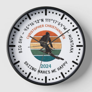 Horloge Ski Big Sky, Montana - Man Skier, Texte noir