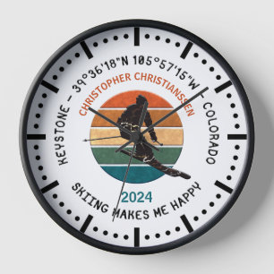 Horloge Ski Keystone, Colorado - Homme Skieur, Texte Noir