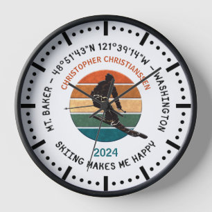 Horloge Ski Mt. Baker, Washington - Homme Skieur, Texte No
