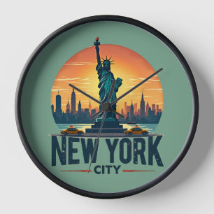 Horloge Skyline de New York avec Statue de la Liberté