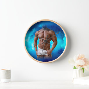 Horloge SlipperyJoe's homme musclé barbu torse nu sixpaque