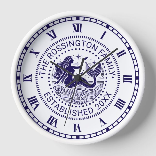 Horloge Soufre de sirène d'océan Vagues Nom de famille Dat (Recto)