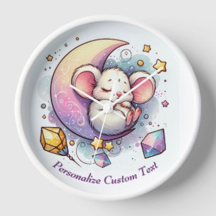 Horloge Souris mignonne personnalisée dormant sur une demi