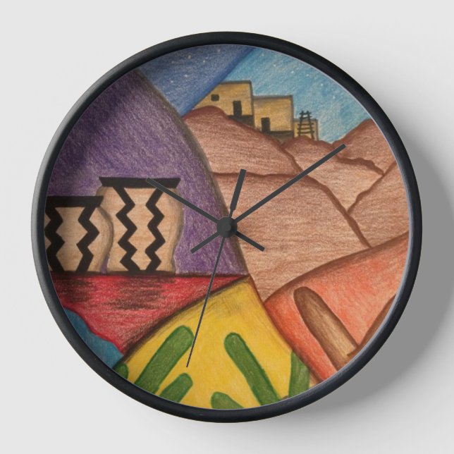 Horloge Southwest Design Arizona Desert Folk Art (Recto)