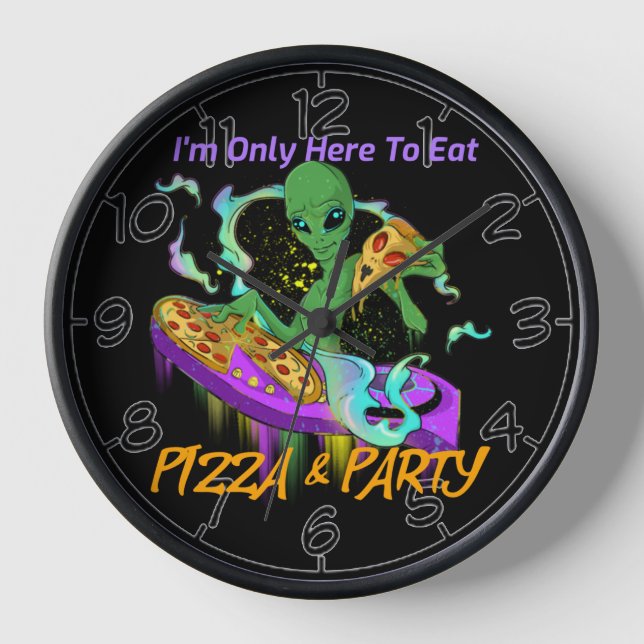 Horloge Space Party Dj Alien Manger Pizza (Recto)