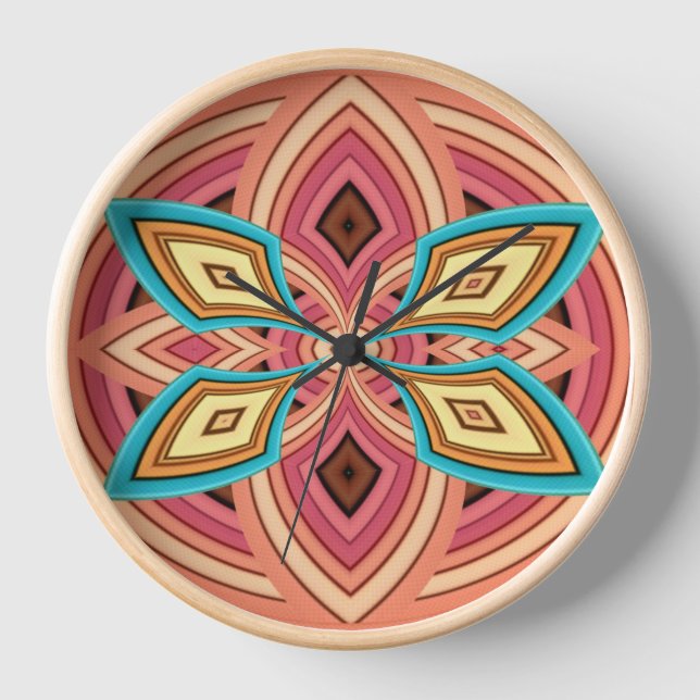 Horloge Spirale de couleur rose, turquoise et jaune  (Recto)