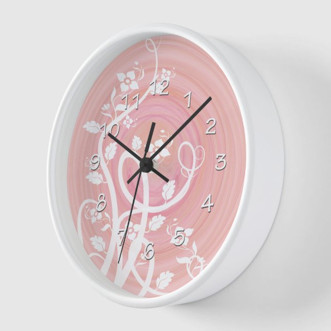 Horloge Spirales Pastel Rose & Pêche, Filigree & Fleurs (Angle)