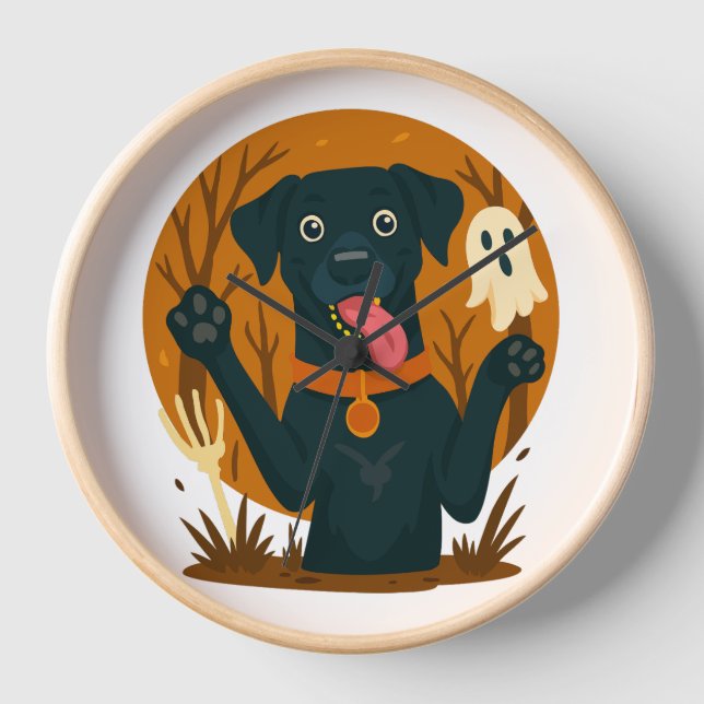Horloge Spooky Cute Black Dog with Ghost  (Recto)