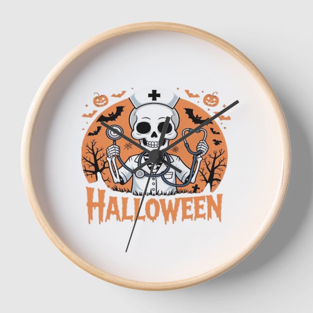 Horloge Squelette de l'infirmière d'Halloween Essential T- (Recto)