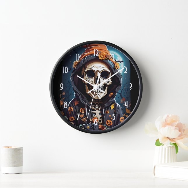 Horloge Squelette effrayant avec des citrouilles maléfique (Maison)