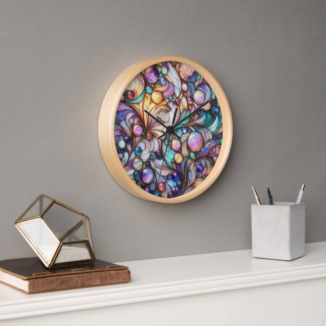 Horloge Stained glass abstract colourful (Bureau)