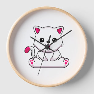 Horloge Sticker chat blanc adorable pour Amoureux de les c