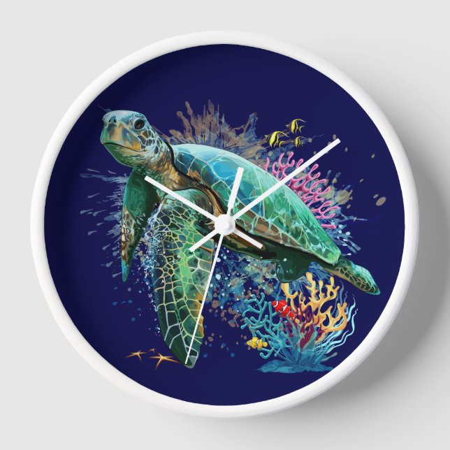 Horloge Style d'aquarelle sous-marine de tortue marine (Recto)
