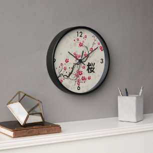 Horloge Style oriental Sakura Cherry Blossom Art