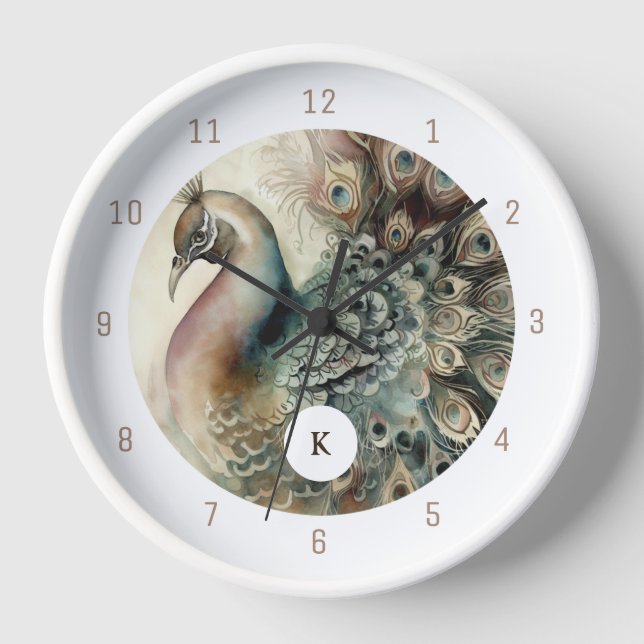 Horloge Style Peacock | Ajouter votre initiale (Recto)