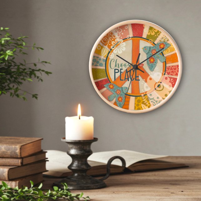 Horloge Style tendance Choisir Paix Citation Retro Folk (Créateur téléchargé)