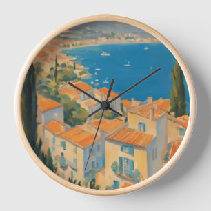 Horloge Style vintage Côte d'Azur Aquarelle Voyage Françai