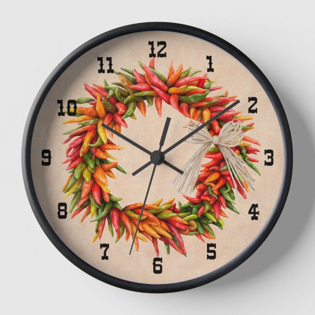 Horloge Sud-Ouest Chili Ristra Nombres Occidentaux Encadré (Recto)