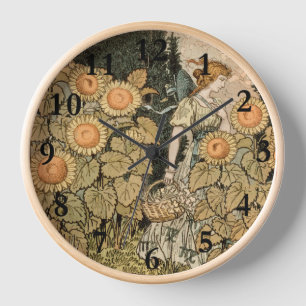 Horloge Sunflower Art Nouveau Jardin Grasset Femme